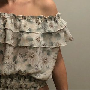 Off The Shoulder Neutral Floral Blouse